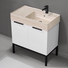Modern Bathroom Vanity, 32 inch, Travertine Style Sink, Free Standing